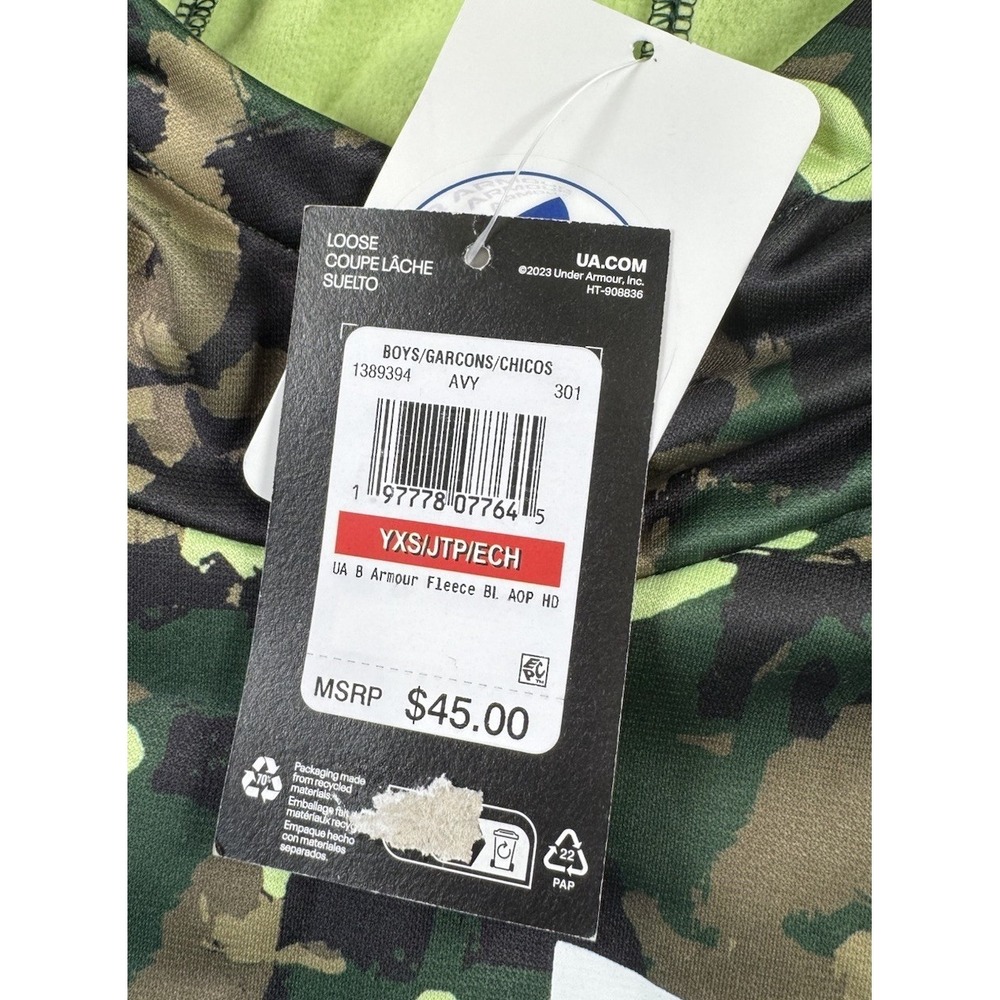 NEW Under Armour Boys Fleece Hoodie Sweatshirt Green Camo Logo Youth XS - Picture 5 of 6